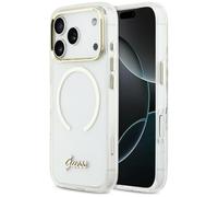 CG MOBILE Guess IML Script Metal Compatible avec MagSafe Coque pour iPhone 17 Pro Max (Transparent)