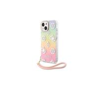 CG Mobile Guess Iridescent IML Phone Case pour iPhone 15 Plus avec Cordon Rose, Anti-Rayures, Coque Rigide Confortable et Durable avec Ports accessibles, Absorption des Chocs