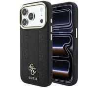 CG MOBILE Guess Logo 4G à rayures pivoines compatible avec MagSafe Coque pour iPhone 18 Pro Max / 17 Pro Max (noir)