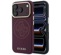 CG MOBILE Guess Logo doré 4G perforé compatible avec coque MagSafe pour iPhone 18 Pro Max / 17 Pro Max (bordeaux)