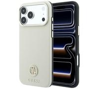 CG MOBILE Guess Logo rond en strass avec surface grainée compatible avec coque MagSafe pour iPhone 18 Pro / 17 Pro (beige)