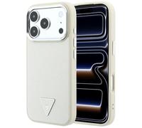 CG MOBILE Guess Logo triangulaire grainé compatible avec coque MagSafe pour iPhone 18 Pro / 17 Pro (beige)