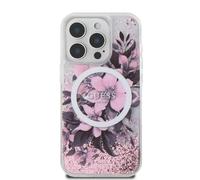 CG MOBILE Guess Magsafe Coque Rigide à Paillettes liquides avec Motif Floral pour iPhone 16 Pro Max