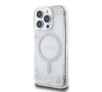 CG Mobile Coque MagSafe rigide Guess – Paillettes en résine – iPhone 16 Pro Argenté