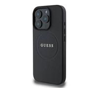 CG MOBILE Guess Magsafe Coque Rigide en polyuréthane grainé avec Anneau doré pour iPhone 16 Pro Max Noir