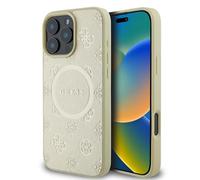 CG MOBILE Guess Magsafe Coque Rigide en polyuréthane Saffiano avec Logo Pivoine Classique pour iPhone 16 Pro - G