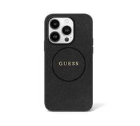 CG MOBILE Guess Magsafe Coque Rigide grainée en polyuréthane avec Anneau doré pour iPhone 16 Pro, Design Fin et léger, compatibilité MagSafe pour Le Chargement sans Fil, Facile à Clipser, Protection