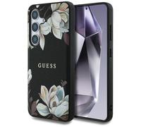 CG MOBILE Guess motif floral grainé compatible avec MagSafe Coque pour Samsung Galaxy S25 (noir)