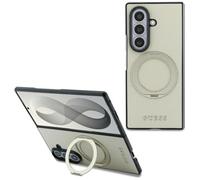 CG MOBILE Guess Support magnétique à anneau avec logo classique grainé compatible avec la coque MagSafe pour Samsung Galaxy Z Flip8 (beige)