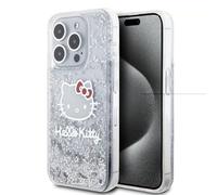 CG MOBILE Hello Kitty HKHCP15LLIKHET Coque pour iPhone 15 Pro 6,1" Argenté Hardcase Liquid Glitter Charms Kitty Head