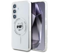 CG MOBILE Karl Lagerfeld Bouton Choupette Head Logo imprimé Compatible avec MagSafe Coque pour Samsung Galaxy S25 (blanc)