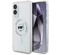 CG Mobile Karl Lagerfeld Coque avec Bouton Choupette Head Logo Compatible avec MagSafe pour Samsung Galaxy S25 Edge (Blanc)