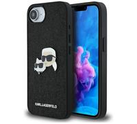 CG MOBILE Karl Lagerfeld Coque de protection à paillettes fixes Karl & Choupette Heads Metal Pin pour iPhone 16e (noir)