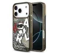 CG Mobile Karl Lagerfeld Coque de Protection à Paillettes liquides avec Logo Choupette Compatible avec MagSafe pour iPhone 17 Pro Max (Noir)