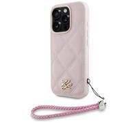 CG MOBILE Karl Lagerfeld Coque de protection avec logo initial matelassé et sangle de chaîne pour iPhone 16 Pro (rose)