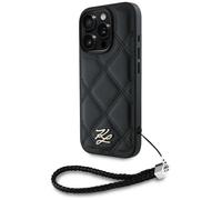 CG MOBILE Karl Lagerfeld Coque de protection avec logo initial matelassé et sangle de chaîne pour iPhone 16 Pro Max (noir)
