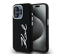 CG MOBILE Karl Lagerfeld Coque de protection en silicone avec logo script métallique pour iPhone 15 Pro Max (noir)