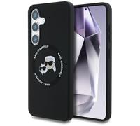 CG MOBILE Karl Lagerfeld Coque en silicone à double tête et cercle compatible avec MagSafe pour Samsung Galaxy S25+ (noir)
