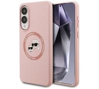 CG MOBILE Karl Lagerfeld Coque en silicone avec double têtes et cercles Compatible avec MagSafe pour Samsung Galaxy S25 Edge (rose)