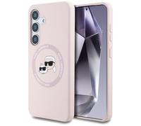 CG MOBILE Karl Lagerfeld Coque en silicone avec doubles têtes et cercles compatible avec MagSafe pour Samsung Galaxy S25 (rose)