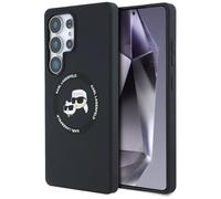 CG MOBILE Karl Lagerfeld Coque en silicone avec doubles têtes et cercles Compatible avec MagSafe pour Samsung Galaxy S25 Ultra (noir)