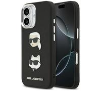 Coque Karl Lagerfeld FW Grainé Karl & Choupette Têtes Épingles & Logo Étui pour iPhone 17 Noir