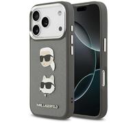 Coque Karl Lagerfeld FW Grained Karl & Choupette Têtes Pins & Logo Étui pour iPhone 17 Pro Gris