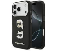 CG Mobile Karl Lagerfeld FW Grained Karl & Choupette Heads Pins & Logo Coque pour iPhone 17 Pro (Noir)