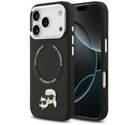 Karl Lagerfeld Coque MagSafe Karl & Choupette - Simili cuir & broche métal pour iPhone 17 Pro Noir