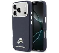 CG MOBILE Karl Lagerfeld Karl & Choupette Crayons de tête saffiano compatible avec coque MagSafe pour iPhone 17 Pro Max (bleu)