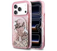 CG MOBILE Karl Lagerfeld Karl Script Log Coque à paillettes liquides compatible avec MagSafe pour iPhone 17 Pro Max (rose)
