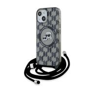 CG Mobile Karl Lagerfeld KLHMP15SHCKCKLCK Coque pour iPhone 15/14/13 6,1" Noir Rigide IML Crossbody Monogramme Karl & Choupette Head