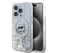 CG Mobile Karl Lagerfeld KLHMP15XLGCHSGH Coque pour iPhone 15 Pro Max 6,7" Coque Rigide Transparente Liquid Glitter Tête de Choupette