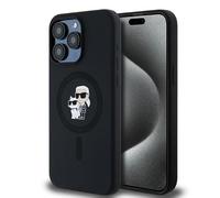 CG Mobile Coque iPhone 15 Pro Max Karl Lagerfeld Silicone rigide avec anneau Karl & Choupette Noir