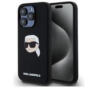 CG Mobile Karl Lagerfeld KLHMP15XSKHPPLK Coque pour iPhone 15 Pro Max 6,7 Pouces, Noir, Impression tête de Karl en Silicone sous Licence, Compatible avec MagSafe
