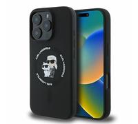CG Mobile Karl Lagerfeld KLHMP16LSCMKCRHK Coque de Protection pour iPhone 16 Pro 6,3" Noir Coque Rigide en Silicone Karl & Choupette Heads Anneau
