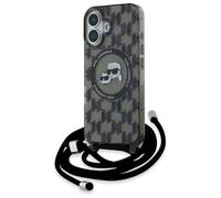 CG Mobile Karl Lagerfeld KLHMP16SHCKCKLCK Coque pour iPhone 16 6,1" Noir Produit sous Licence IML Crossbody Monogramme Karl & Choupette Head Compatible avec MagSafe