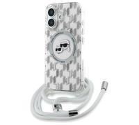CG Mobile Karl Lagerfeld KLHMP16SHCKCKLCT Coque pour iPhone 16 6,1" Transparent Produit sous Licence IML Crossbody Monogramme Karl & Choupette Head Compatible avec MagSafe