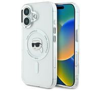 CG Mobile Karl Lagerfeld KLHMP16SHLSKIH Coque pour iPhone 16 6,1" Blanc Coque Rigide IML Metal Karl Head