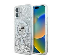 Coque pour iPhone 16 - Glitter Liquid MagSafe (KLHMP16SLGKKCSGH) - Tête Karl&Choupette Transparente