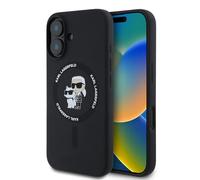 CG Mobile Karl Lagerfeld KLHMP16SSCMKCRHK Coque de Protection pour iPhone 16 6,1" Noir Coque Rigide en Silicone Karl & Choupette Heads Anneau