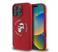 CG Mobile Karl Lagerfeld KLHMP16XSCMKCRHR Coque pour iPhone 16 Pro Max 6,9" Rouge Coque Rigide en Silicone Karl & Choupette Heads Anneau