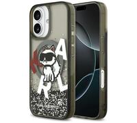 CG MOBILE Karl Lagerfeld Liquid Glitter Choupette Logo Compatible avec MagSafe Coque pour iPhone 17 (Noir)