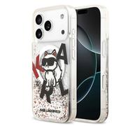 CG MOBILE Karl Lagerfeld Liquid Glitter Choupette Logo Compatible avec MagSafe Coque pour iPhone 17 Pro (Transparent)