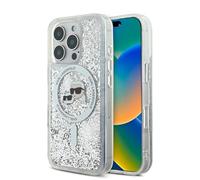 CG MOBILE Karl Lagerfeld Magsafe Coque Rigide à Paillettes liquides avec tête Karl & Choupette pour iPhone 16 Pro, Protection Contre Les Chutes, Absorption des Chocs, découpes précises, Design