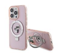 Étui Karl Lagerfeld pour iPhone 15 Pro 6.1 rose étui rigide Ring Stand Karl&Choupettte MagSafe