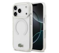 CG MOBILE Lacoste Coque anti-chocs transparente givrée compatible avec MagSafe pour iPhone 17 Pro, blanc