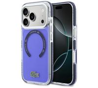 CG MOBILE Lacoste Coque anti-chocs transparente givrée compatible avec MagSafe pour iPhone 17 Pro Max, bleu marine