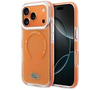 CG MOBILE Lacoste Coque anti-chocs transparente givrée compatible avec MagSafe pour iPhone 17 Pro Max, orange