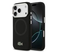 CG MOBILE Lacoste Coque de protection en silicone avec logo en métal compatible avec MagSafe pour iPhone 17 Pro Max Noir